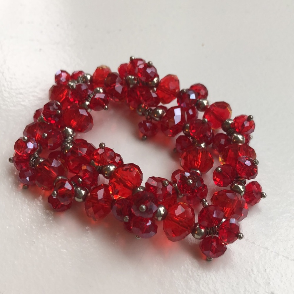 Set of two vibrant red stretch crystal bracelets